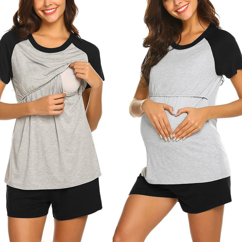 Maternity Clothes Pyjama Short Sleeve Lactation Nursing Sleepwear Pajamas Pregnant Pyjamas breastfeeding Set Summer