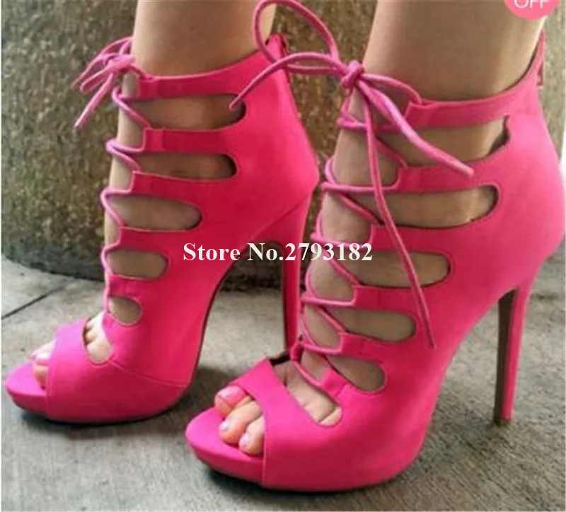 

Women Fashion Design Peep Toe Suede Leather Stiletto Heel Gladiator Sandals Lace-up Strappy High Heel Sandals Dress Heels Shoes