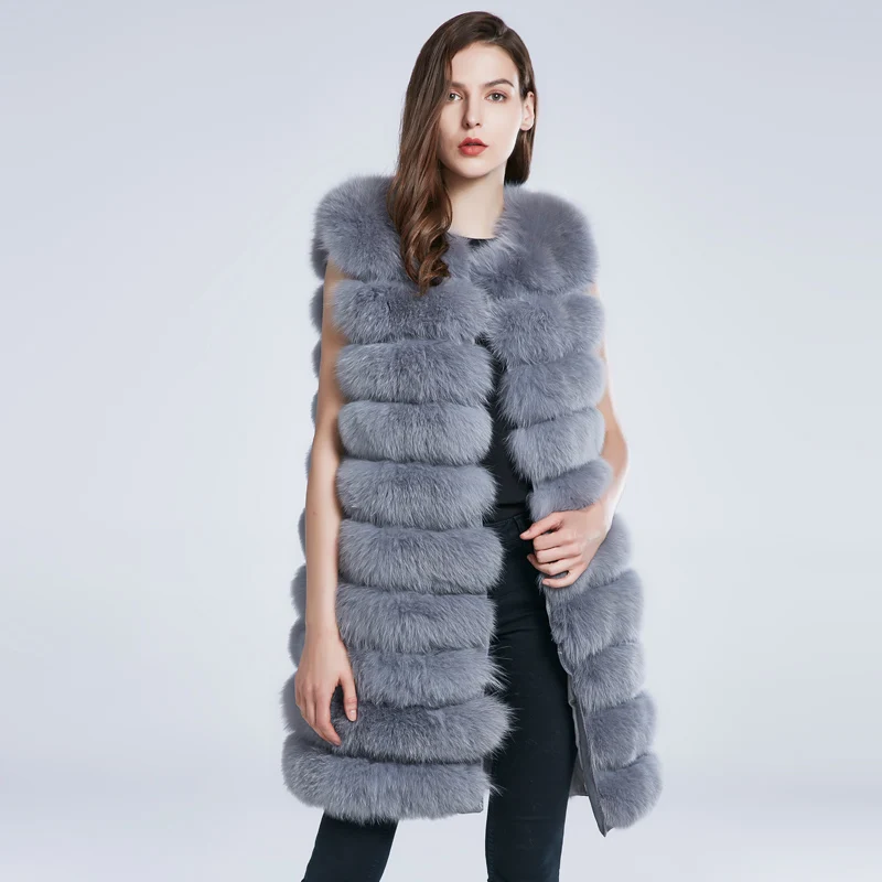 JKP Winter Women's Fox Fur Coat Detachable Sleeveless Vest 2024 New Fashion Stripes Spliced Female Natural Fur Jacket