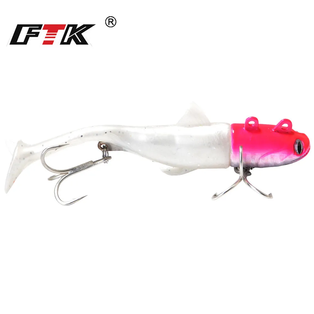 FTK Jig Head Soft Fishing Lure For Sea Bass 35g 45g 55g Wobblers Sinking 3D Eyes Jigging Lure With Treble Hook Fishing Tackle