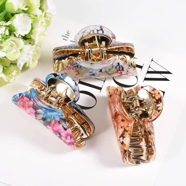 High-end temperament luxury large size Flower clip hair acrylic Barrettes Headbands Girls Horsetail card Hair Accessorie