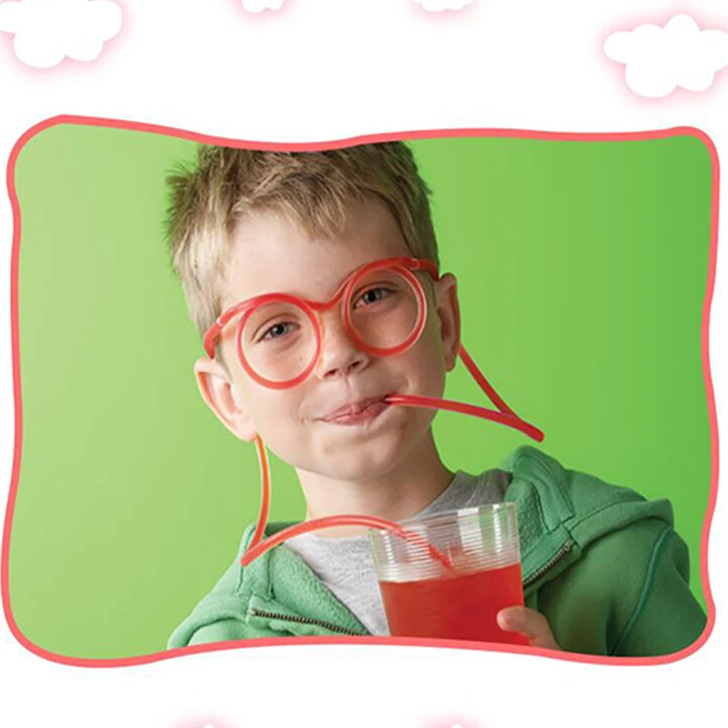 Factory Sale Straw Glasses Children Fun Creative Straw Transparent Drink Soft Glasses Plastic Straw Funny Fashion Cartoon Party