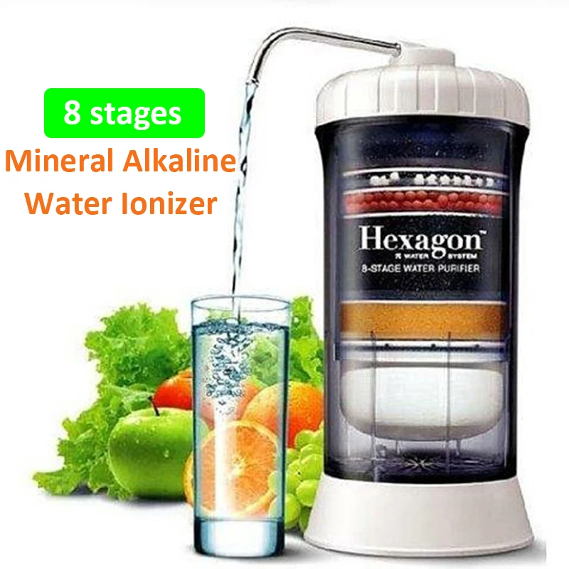 Household Countertop 8 Stage Filtration System Mineral Alkaline Water Ionizer Machine Tap Filter Drinking Water Purifier