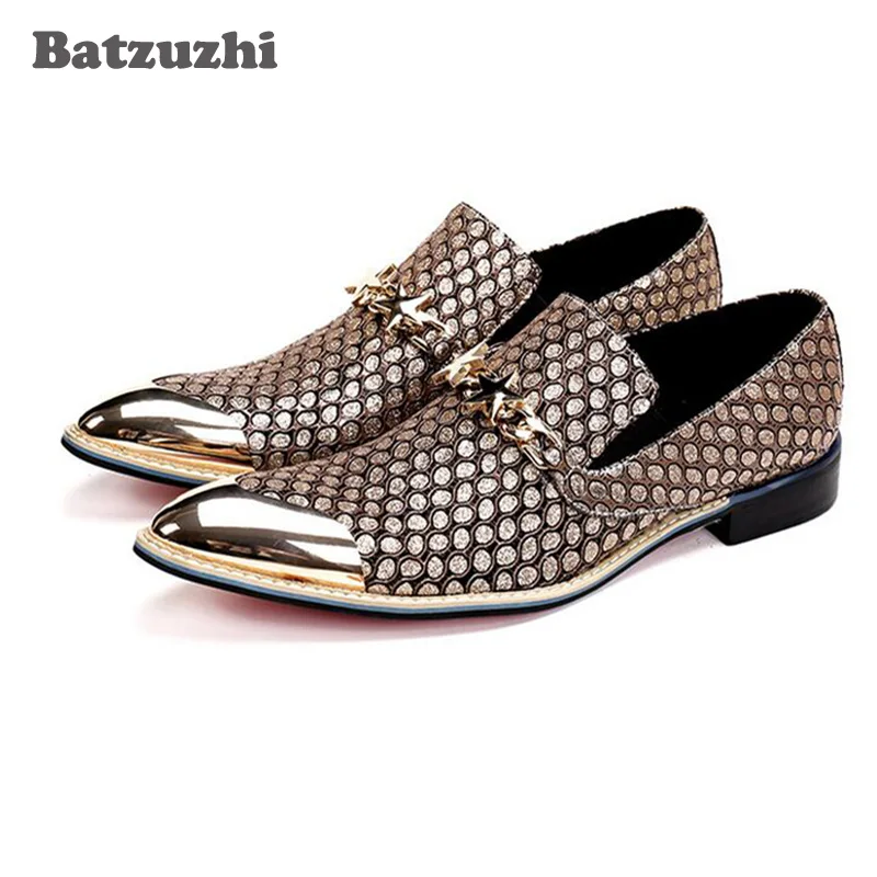 2024 Italian Fashion Men Shoes Genuine Leather Pointed Toe Dress Shoes Business Gold Wedding Formal Shoes Designer Sepatu Pria