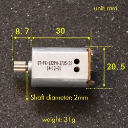 132 High Speed RC Motor DC 3.7V 17000 rpm Carbon Brush Motor with Metal Gears, Circuit Board, Cooling Holes Shaft Dia 2mm