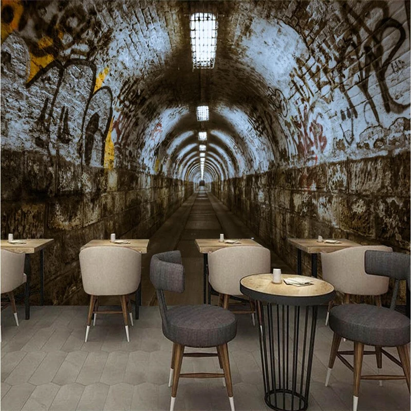 beibehang  Wallpaper Mural Wall Sticker 3D 3D Time Tunnel Channel Bar KTV Restaurant Background Wall papel de parede