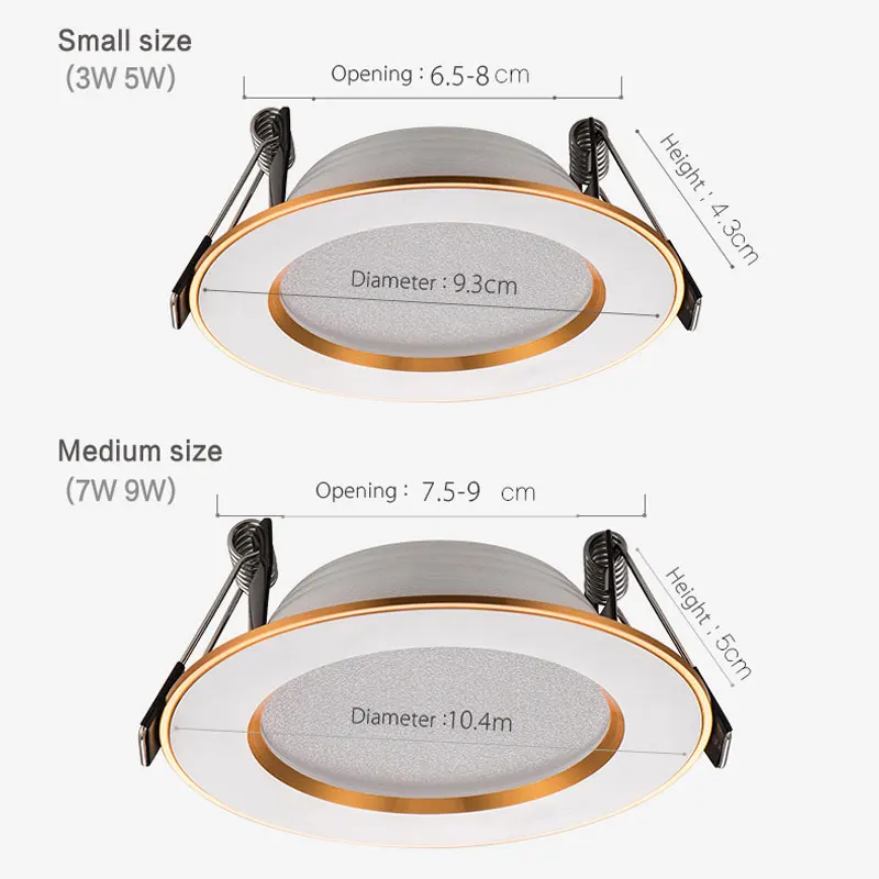 Spot lumineux Led circulaire doré encastrable pour le plafond, éclairage d'intérieur, 3/5/9/12/15/18w, 230/220V