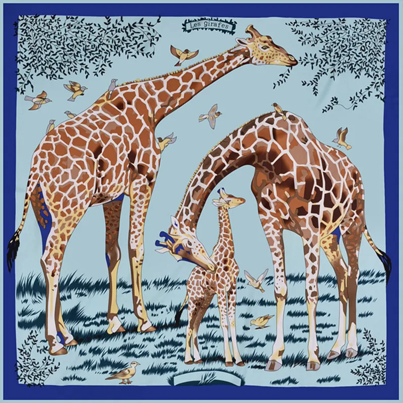 Classic woman130 Silk feel Scarf Soft big Squares shawl high quality Decorative HeadScarf giraffe Print Shawl Wrap gift