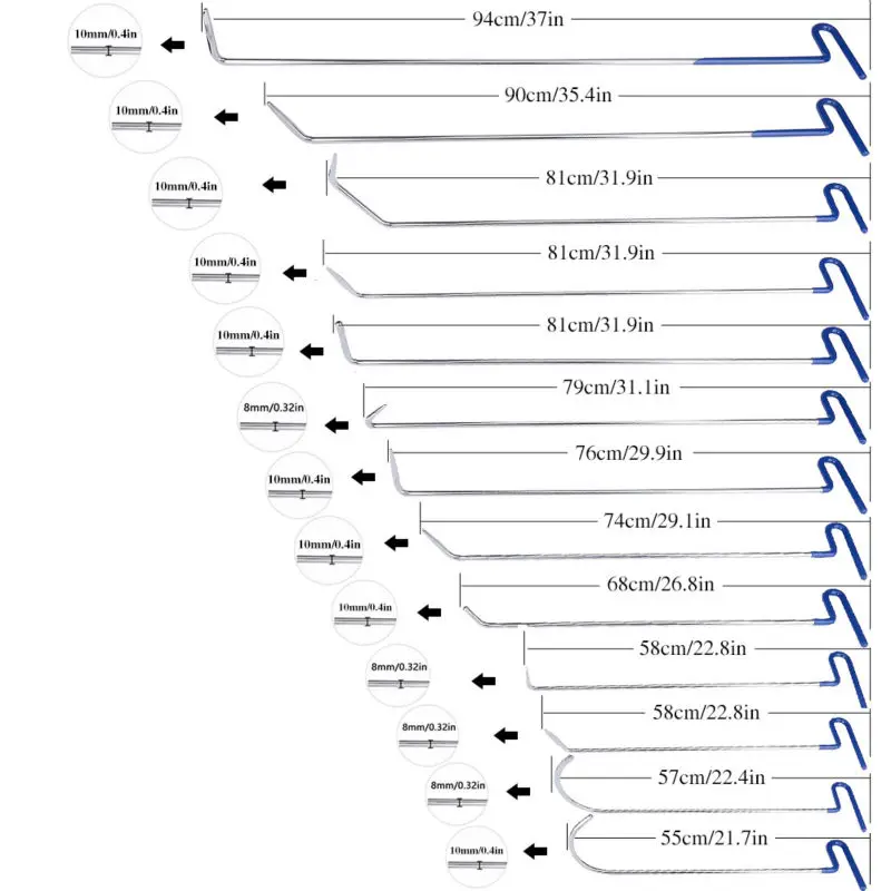 Super PDR Tools Hooks Rods Paintless Dent Removal Car Dent Repair Kits Crowbar Auto Body Dent Removal Tool with tool case