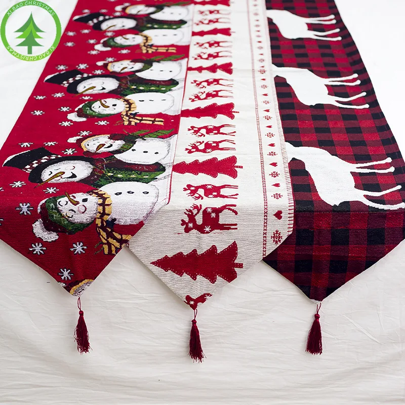 Christmas Elk Printed Linen Table Runner Tablecloth New Year Party Table Dinner Decor Christmas Decoration for Home Camino Mesa