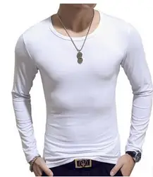 Männer T Shirt Langarm Baumwolle Frühling Herbst Thermische Unterhemd Rüstung Herren T Shirts Volle Rundhals Casual Männer T plain White