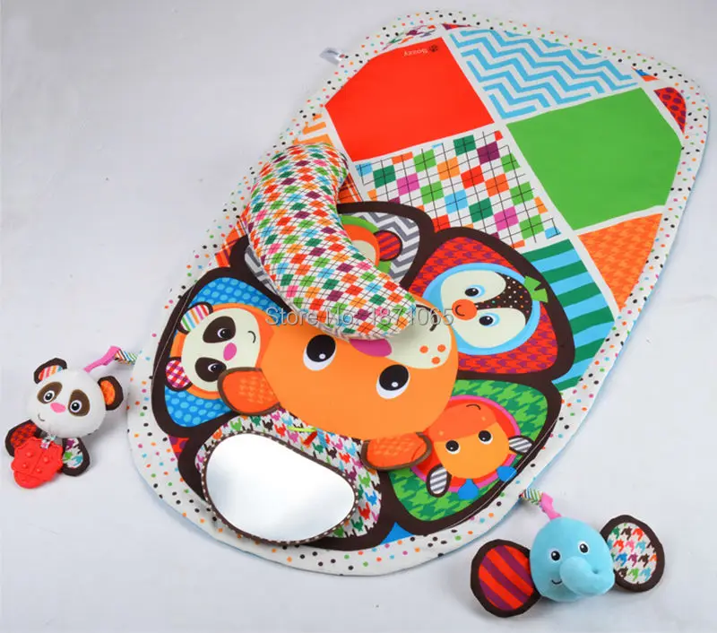 90cm Funny Baby Activity Mat Crawling Mat Play Mat Pad Padded Bolster Large Mirror Teether Animals Lion Panda Elephant Gift