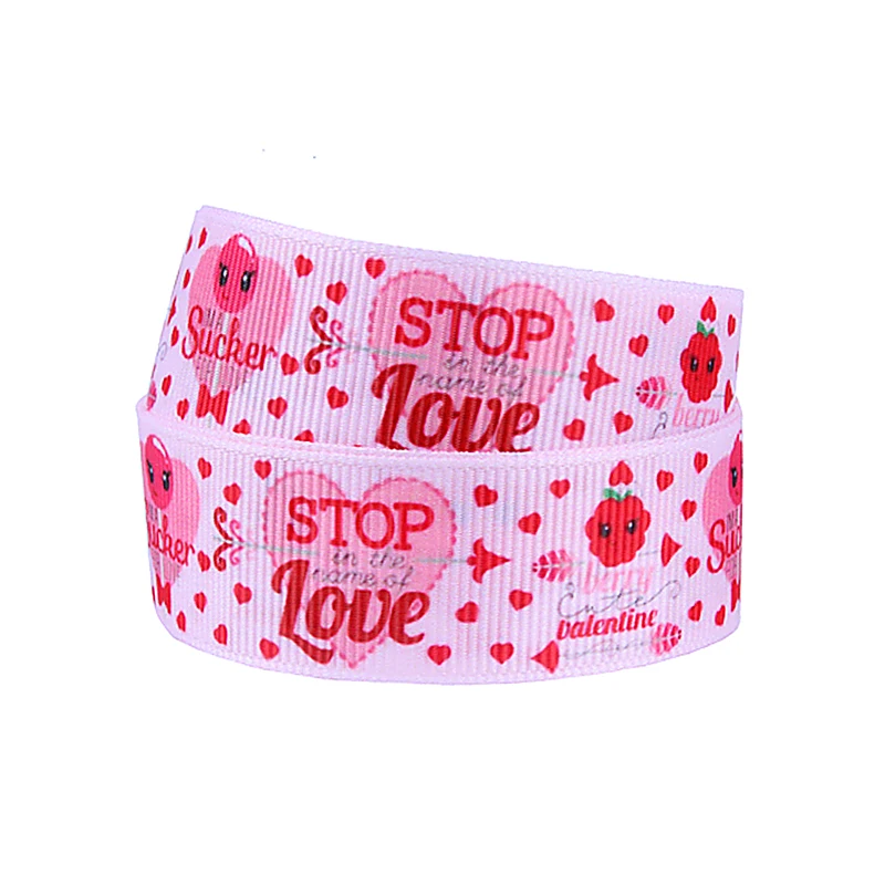 FLRA Ribbon New arrival pink heart and arrows printed Valentine ribbon for hair bows