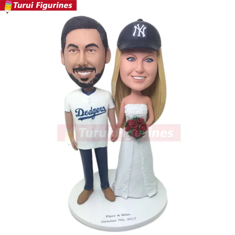 baseball Wedding Cake Topper bobblehead Personalized Wedding Cake Topper Bobble Head Couple Bride