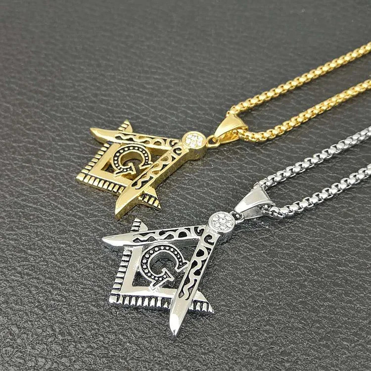 Hot sale new Free mason Masonic AG titanium steel necklace with rainstone HIPHOP pendant fashion jewelry best friends Promotion