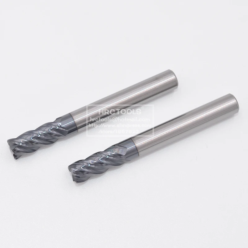 2 uds 4 flauta cuello largo flauta corta punta de bola fresas de extremo de carburo R0.2/R0.5/R1.0 HRC62 brocas de fresado de raio de esquina
