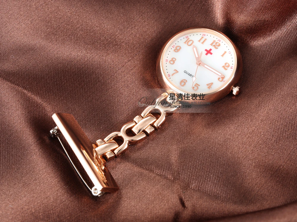 Elegant Round Dial Clip-on Fob Nurse Pocket Watch Quartz Rose Gold Brooch Hanging Doctor Women Luminous Pin Watch Kids relogio