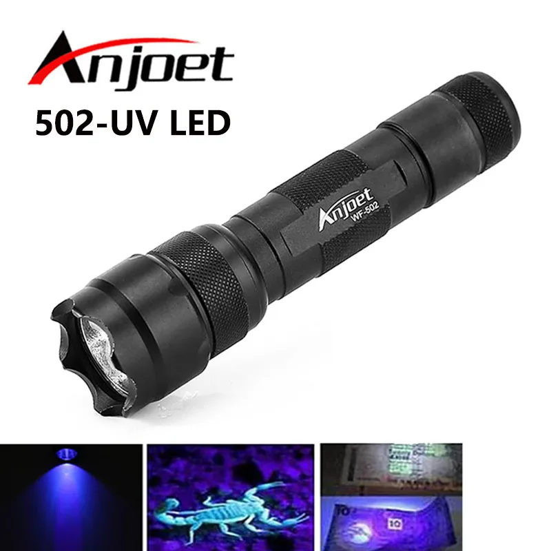 Anjoet 502B 800 Lumen WF-502B UV Violet LED Aluminum Flashlight Torch Purple Light 395nm Ultraviolet Lamp For 18650 Battery