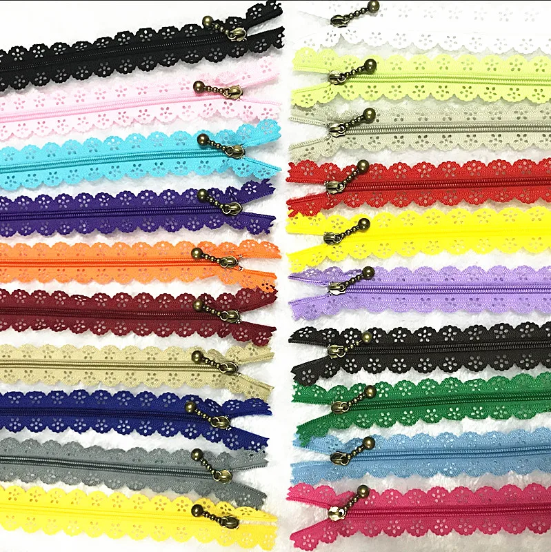 10pcs mix Quality Novelty Full Length 30cm 12 inch DIY Nylon Coil Flower Zipper Lace Zippers for DIY Sewing Tailor Craft Bed Bag