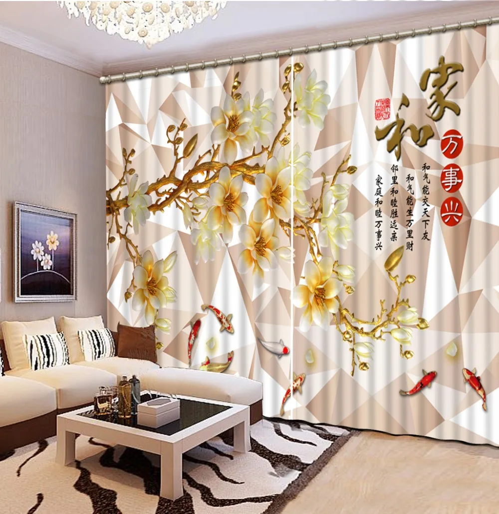 blackout curtains custom photo curtains 3d window Flower branch Living room bedroom 3D curtains decoration