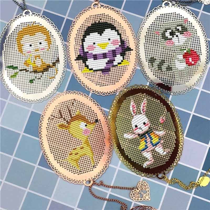 Cute Animals DIY Craft Stich Cross Stitch Bookmark Metal Silver Golden Needlework Embroidery Crafts Counted Cross-Stitching Kit