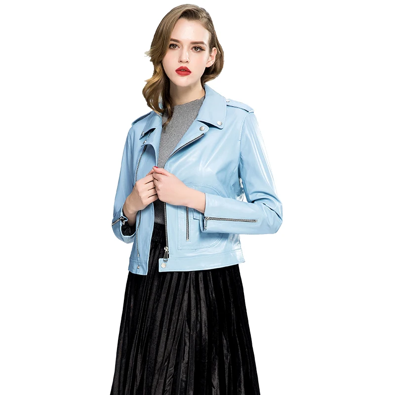 

Luxury Genuine Real Sheepskin Leather Suede Jacket Coat Spring Autumn Women Short Outerwear Garment LF6007