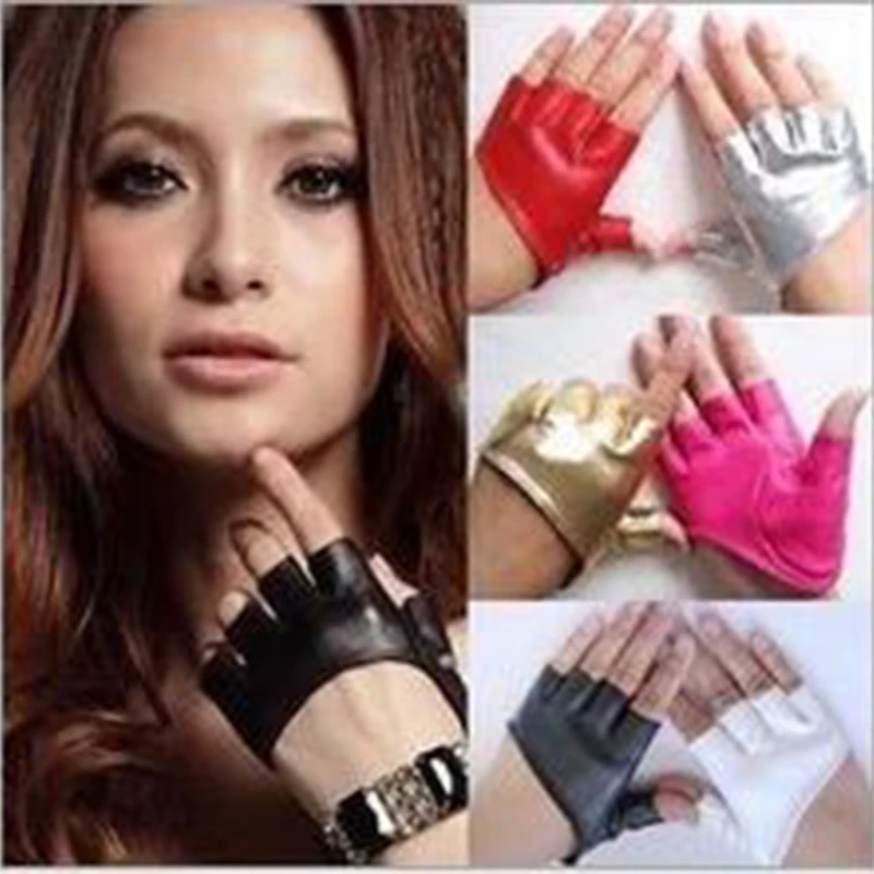 2017 Hot Sale Men Women Sexy Night Club Gloves Gothic Punk Rock Pole dancing show PU Leather Half finger Fitness gloves G205