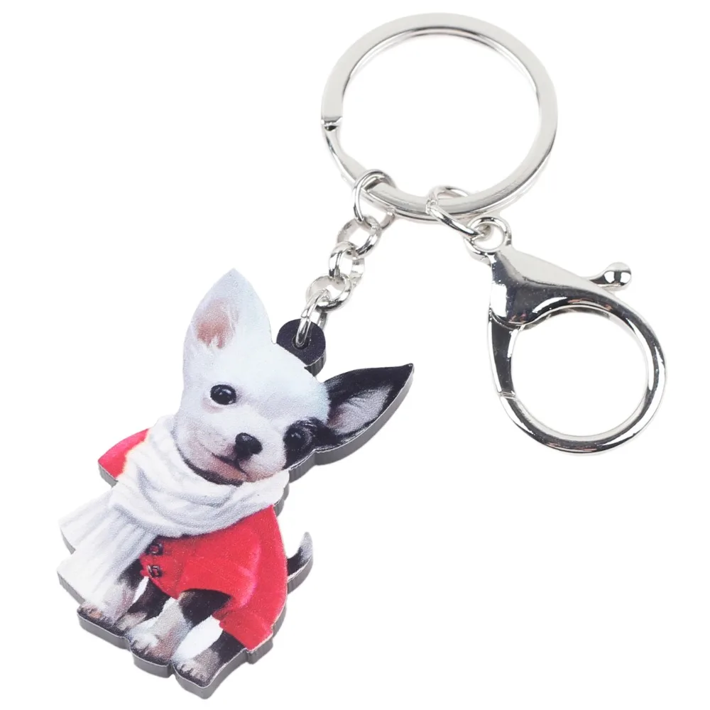 WEVENI Acrylic Anime Scarf Chihuahua Dog Key Chains Pendant Rings Trendy Jewelry For Women Girl Female Pendant Charms 2018 Hot