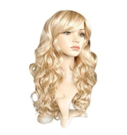 QQXCAIW Long Curly Women Ladies Party Natrual Blonde 65 Cm Synthetic Hair Wigs