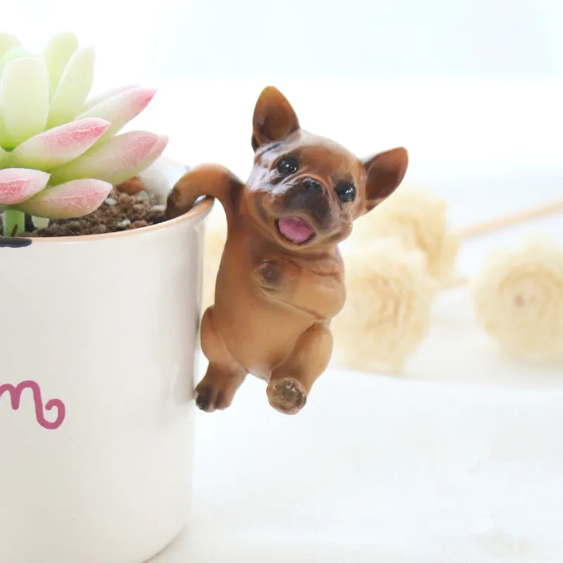 2pcs Mini resin doggy figure,flowerpot room garden party cake decorations,Christmas birthday gift toy poodle bull dog,pet home