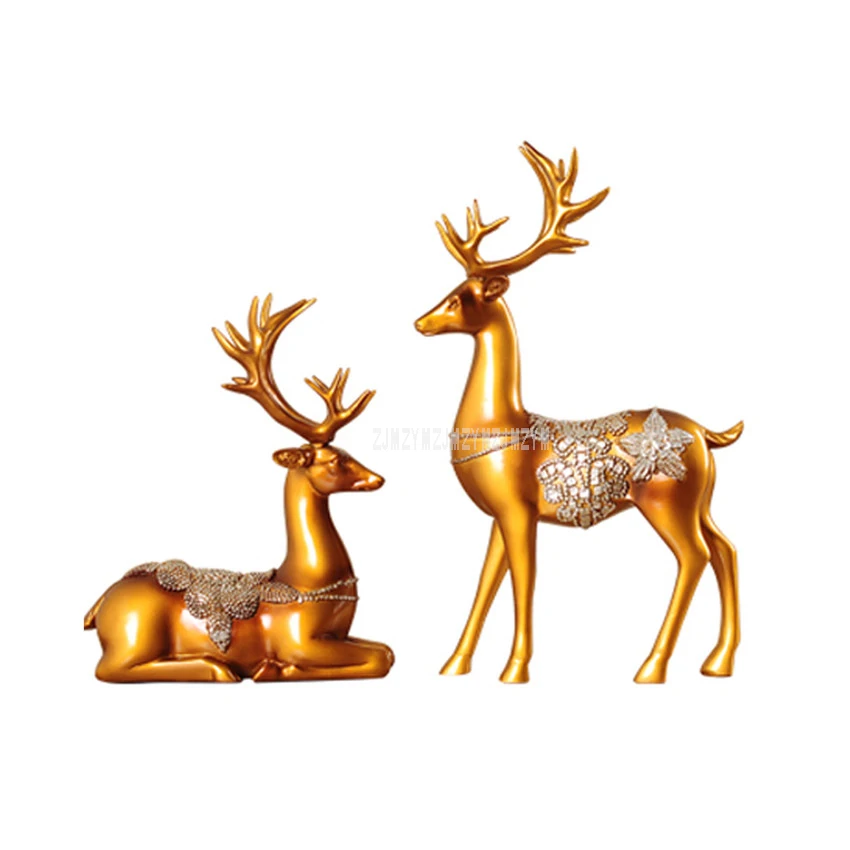 

1 Pair American Style Animal Deer Lover Figurines Resin Miniature Statue Home Cabinet Decoration For Wedding Couple Gifts