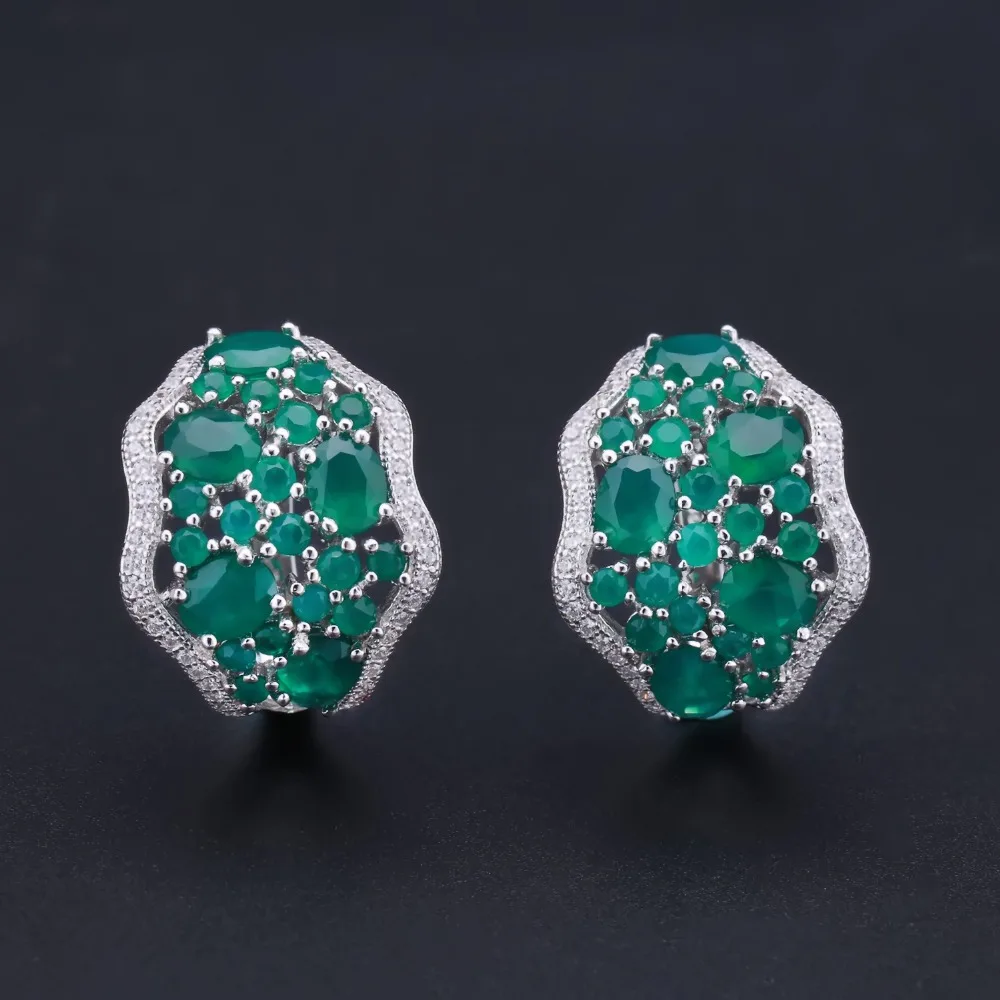 Gem\'s Ballet 9.54Ct Natural Green Agate Vintage Earrings 925 Sterling Silver Gemstone Stud Earrings For Women Fine Jewelry