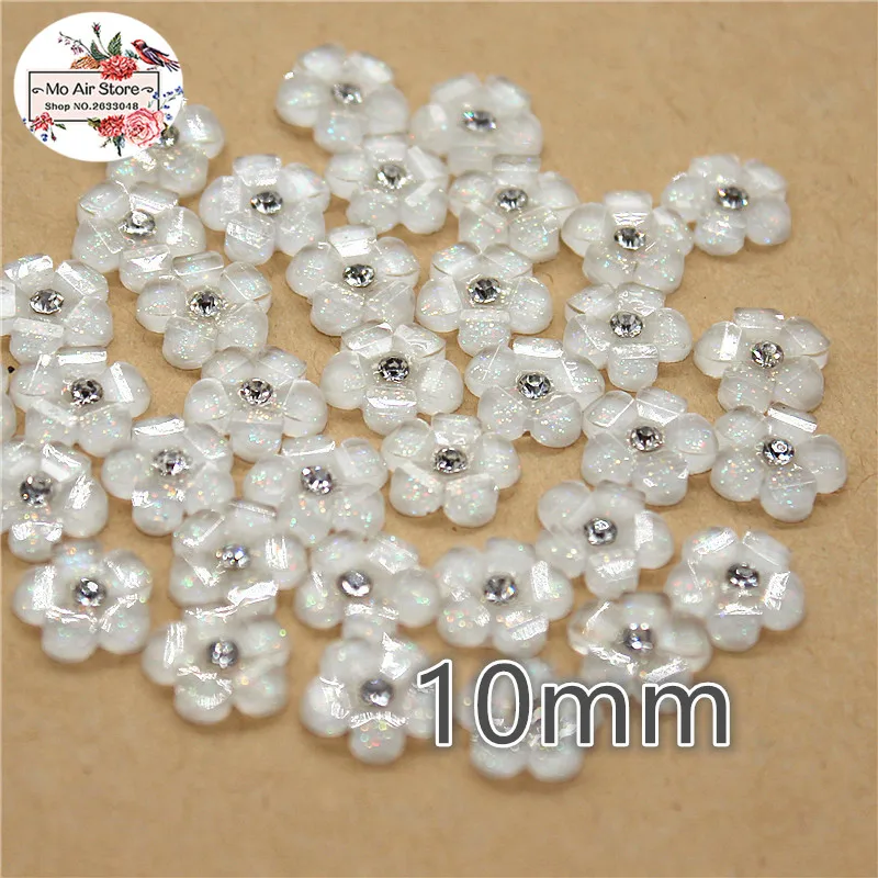 50pcs 10mm White Rhinestone Five-petaled Flowers Resin Flatback Cabochon DIY Jewelry/Phone Decoration