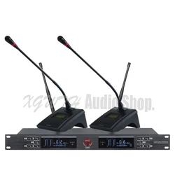 Profession UHF Wireless Microphone System Cardioid Cordless Microphone 2 Conference Gooseneck Mic