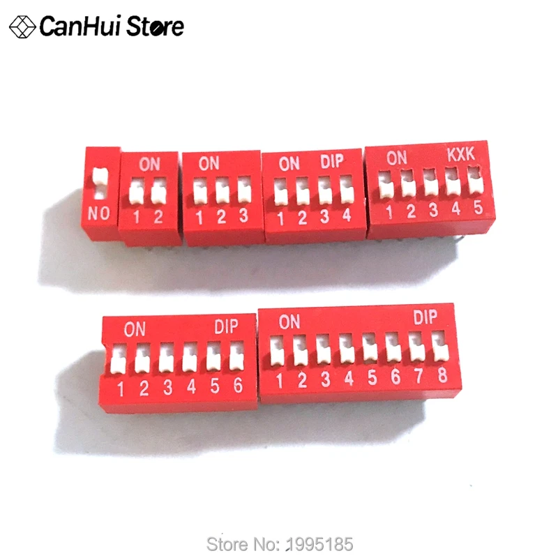 10pcs Slide Type Switch Module 1 2 3 4 5 6 7 8 PIN 2.54mm Position Way DIP Red Pitch Toggle Switch Red Snap Switch Dial Switch