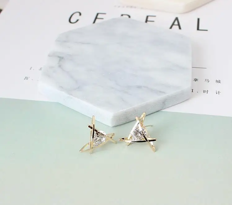 New Fashion Earrings Women Simple Triangle Crystal Rhinestone Ear studs Lady Accessories