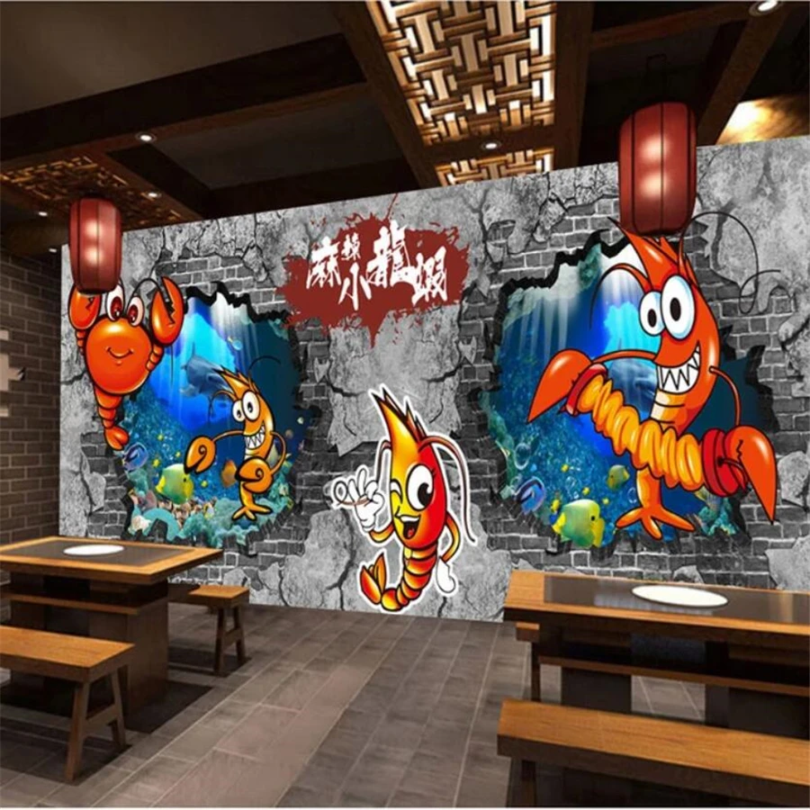 beibehang Custom 3D wallpaper hand-painted spicy crayfish seafood restaurant tooling wall papers home decor 3d papel de parede