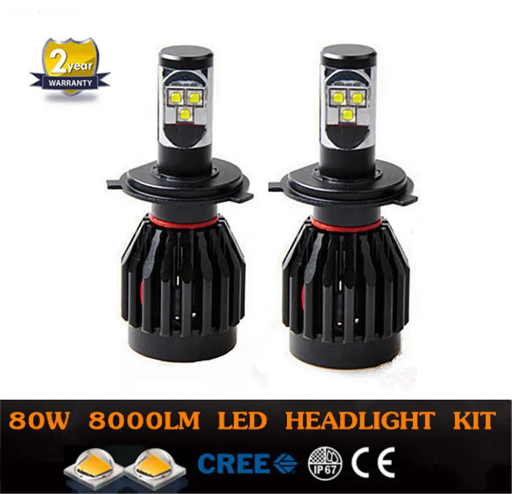 Promotion! One Pair High Power 80W 9000LM H4 9003 HB2 Car/Truck CREELED Headlight Kit Driving Lamp H/L Dual Beam Bulb Kit Black