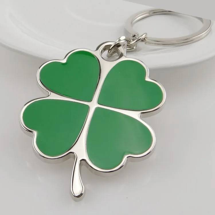 10pcs Stainless Green Leaf Petal Keychain Four Clover Steel Lucky Key Chain Jewelry Keyring for Men And Women