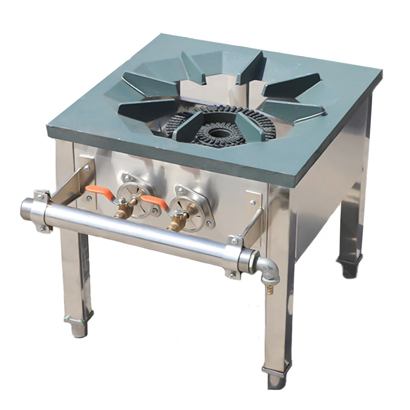 Estufa de Gas para cocina de acero inoxidable, estufa comercial para sopa baja, con ojos individuales, de pie corto, ahorro de energía