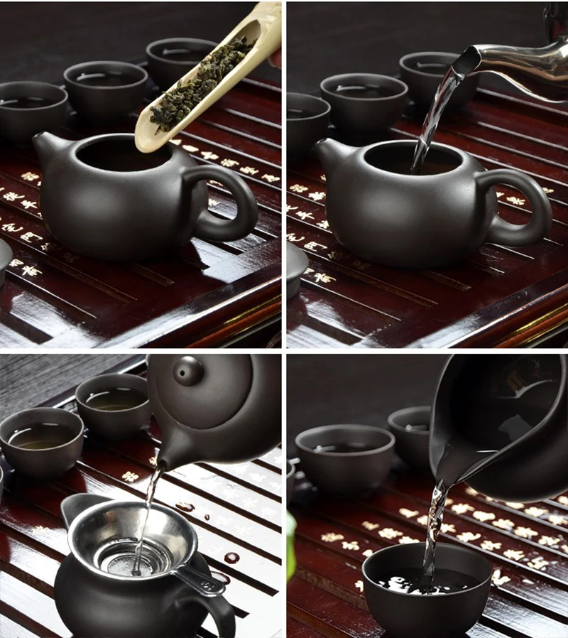 10pcs Kung Fu Tea Set 1 pot 8 Cup,Ceramic Gaiwan Chinese Drinkware Yixing Teapot Handmade Purple Clay Tea Pot Puer Cup Set