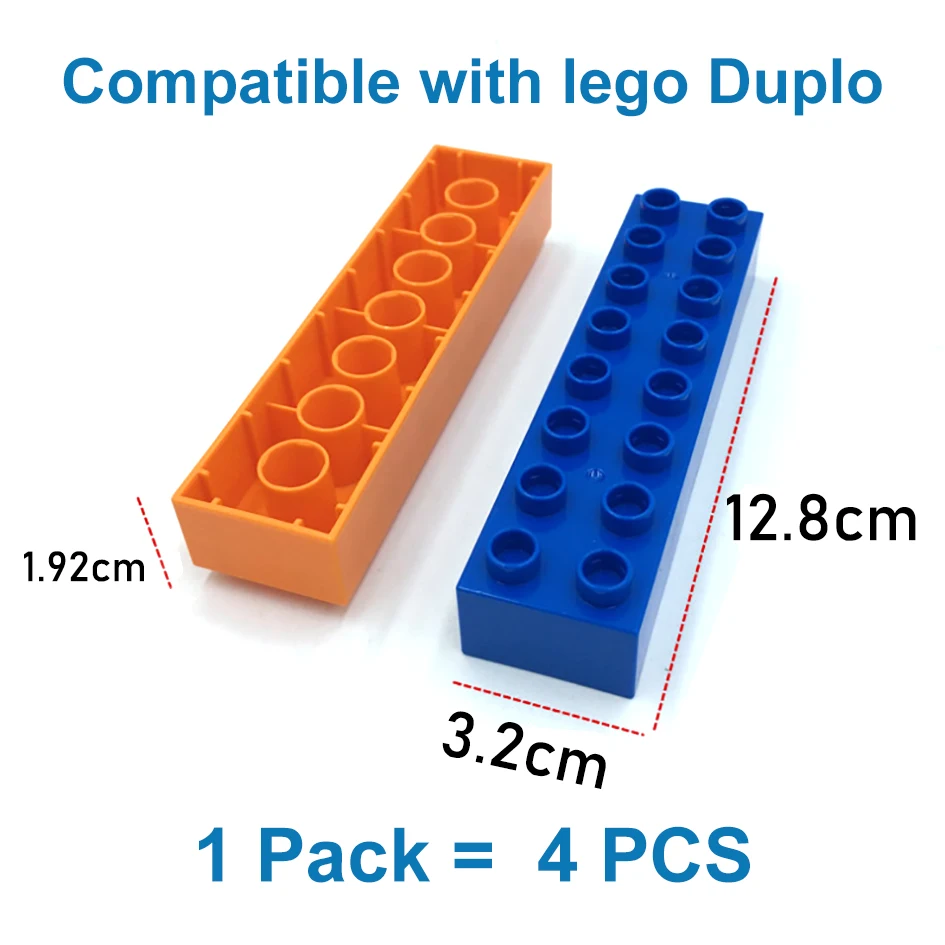 Big Size DIY Building Blocks Thick Figures Bricks 2X8Dot 4PCS Educational Creative Toys for Children Compatible With Brands