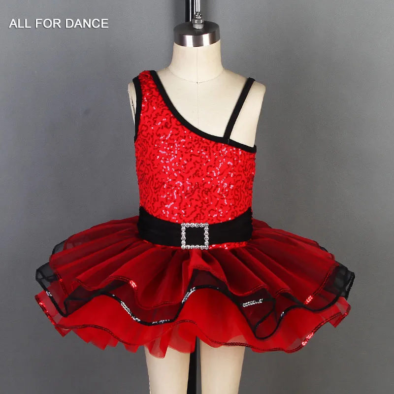 

19811 Red sequin Bodice with black band Ballet Kid, kids ballet costumes dance tutu Performance dancewear tutu