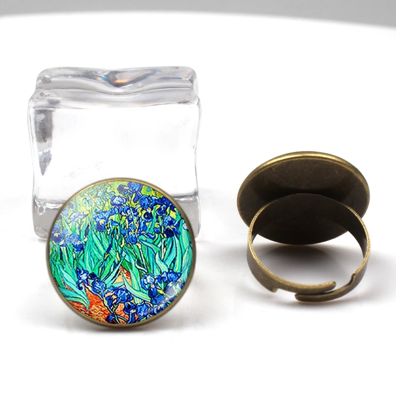 الأزياء الرجعية فان جوخ الفن اللوحة سلسلة حلقة ستار ليلة الزجاج الكريستال عجلة سحر الرجال النساء حلقة حزب عطلة هدايا تذكارية