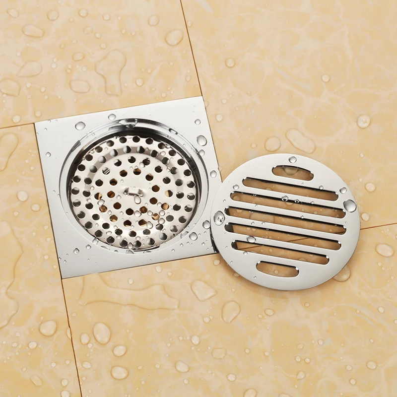 New chrome solid brass 100 x 100mm square anti-odor floor drain bathroom shower drain-M84877