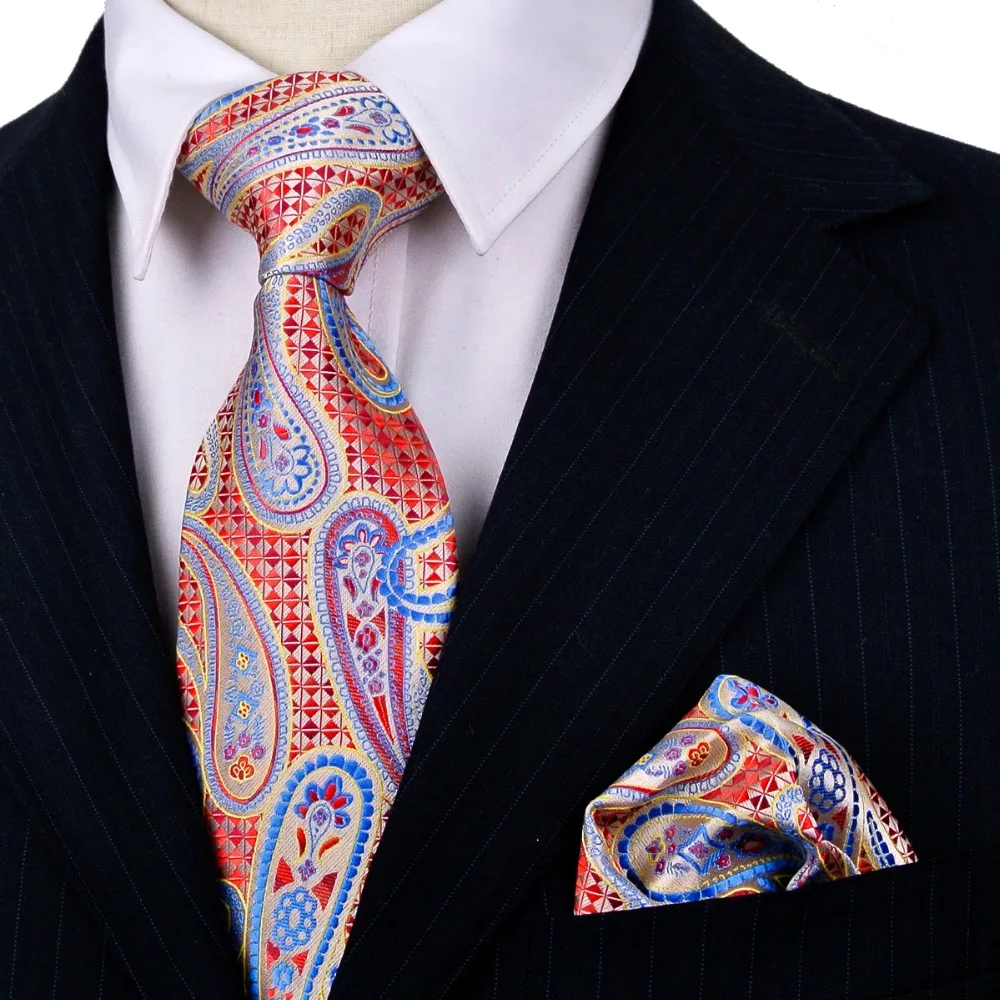 Paisley Floral Tie Set Colorful Mens Ties Necktie Pocket Square 100% Silk Jacquard Woven Gorgeous Gift For Men Handmad Wholesale