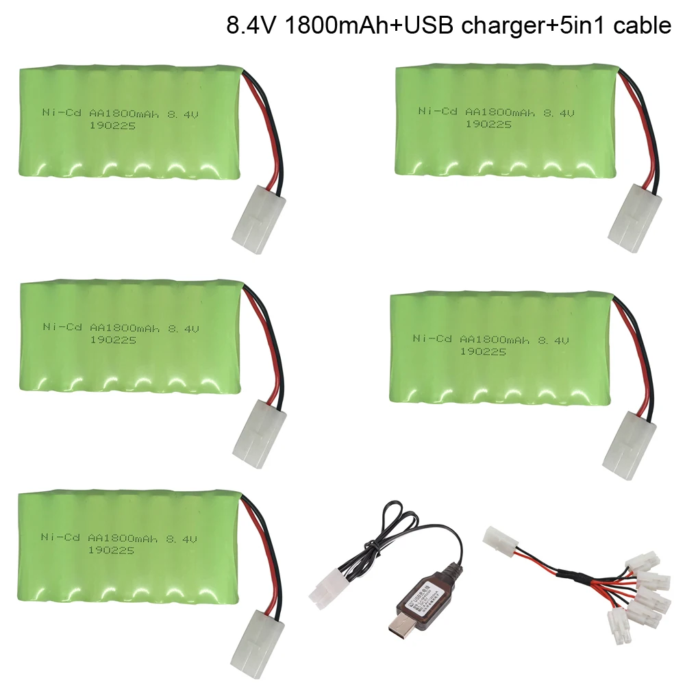 8.4V 1800mah AA NI-MH Battery with USB charger 5in1 cable  for Remote  Electric toys car ship robot rechargeable  NiMH battery M