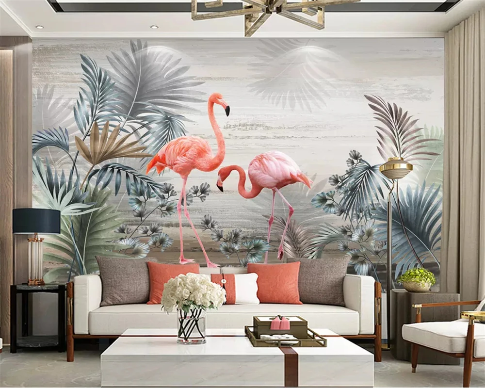 

beibehang papel de parede Customized modern hand-painted Nordic plant leaves flowers and birds TV background wallpaper behang