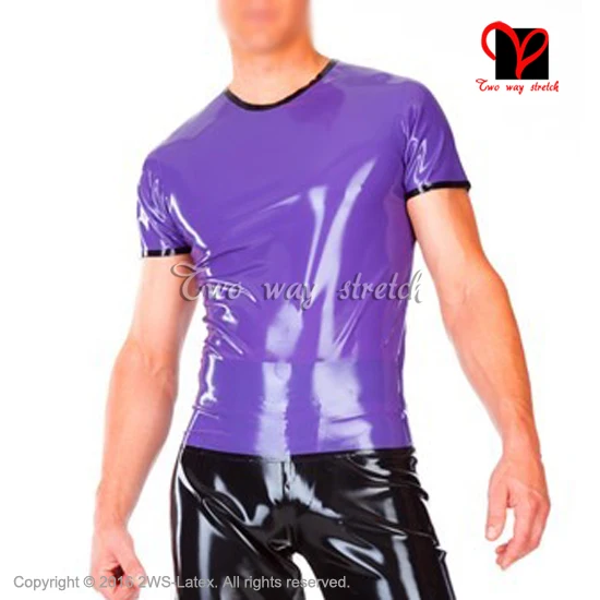 Black With Red TrimSexy Latex shirt Tims Rubber undershirt Top rubber Tee shirt clothes coat clothing shirt size XXXL SY-056