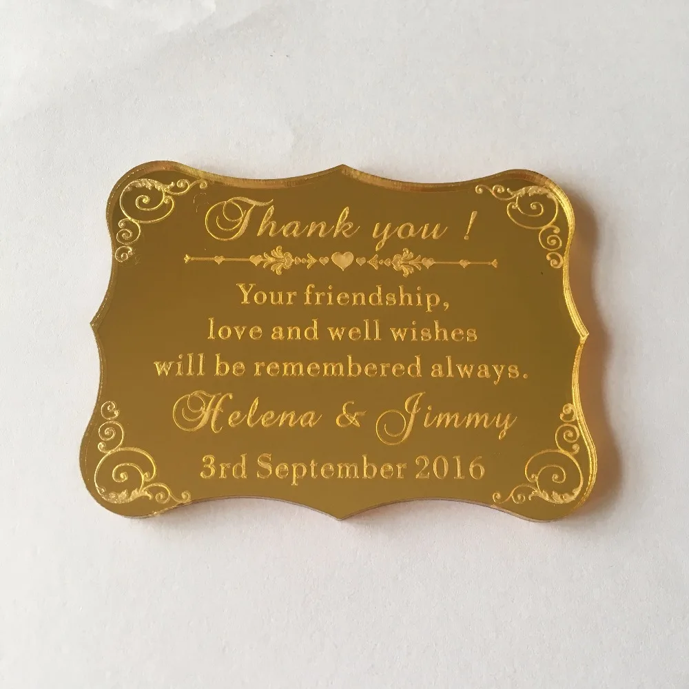 

70pcs per Lot 80*60mm Golden Mirror Acrylic Wedding Thank You Card Laser Engraved Letters SHIP TO USA ONLY